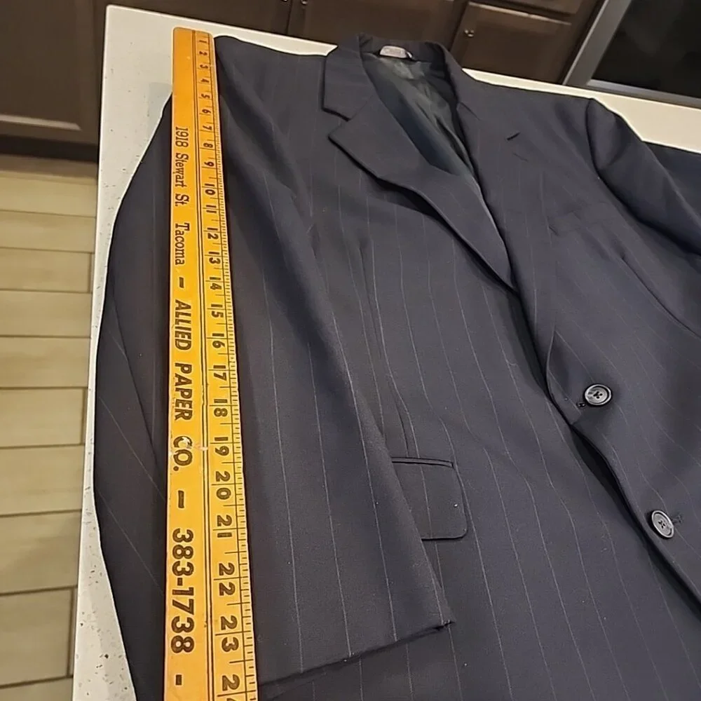 Thos P Dent Clothier Mens 2 Piece Suit Jacket 50 Blazer Pants 36x30 Black Stripe
